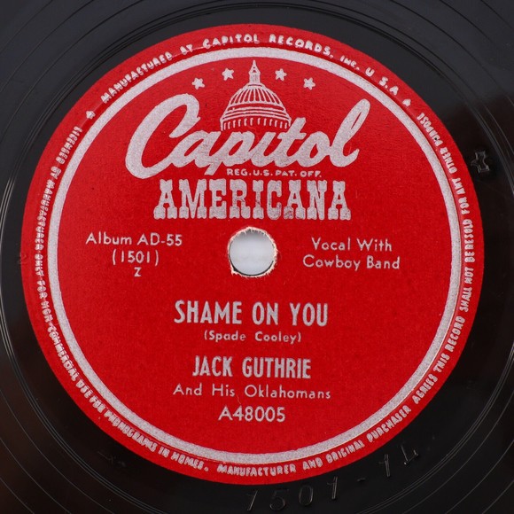 Jackie Guthrie / Jimmy Wakely - Shame On You / Oklahoma Hills 10" 78 rpm Record - Picture 1 of 6